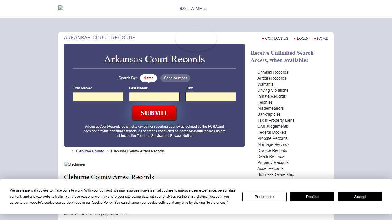 Cleburne County Arrest Records ArkansasCourtRecords.us